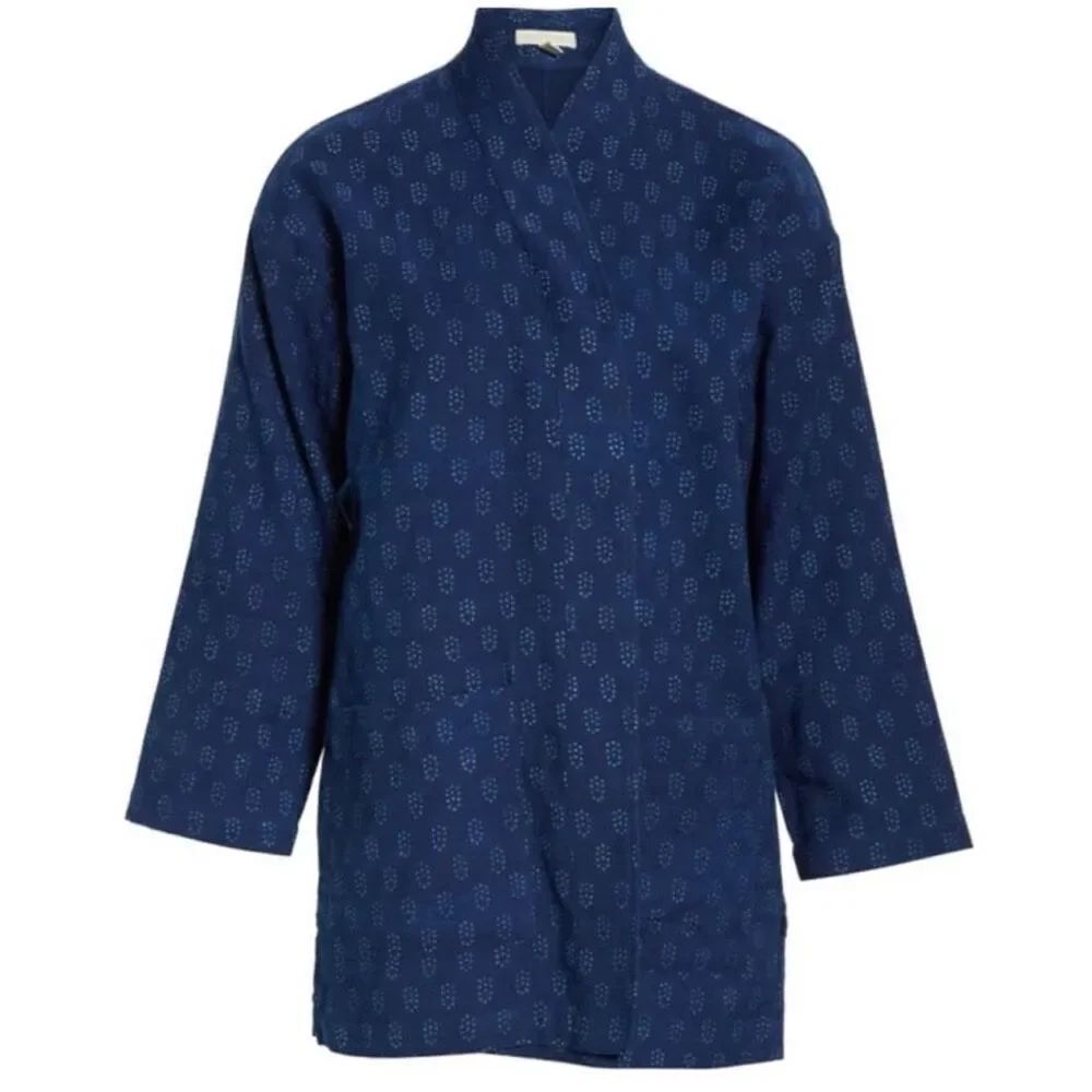 Eileen Fisher Block-Printed Organic Cotton Kimono Jacket Size MP